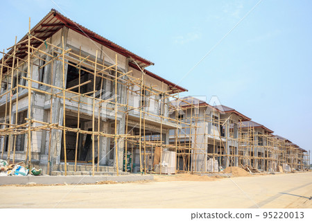 house under construction with autoclaved aerated concrete block structure at building site house under construction with autoclaved aerated concrete block structure at building site 95220013