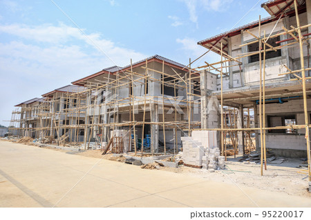 house under construction with autoclaved aerated concrete block structure at building site house under construction with autoclaved aerated concrete block structure at building site 95220017