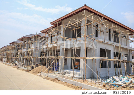 house under construction with autoclaved aerated concrete block structure at building site house under construction with autoclaved aerated concrete block structure at building site 95220019