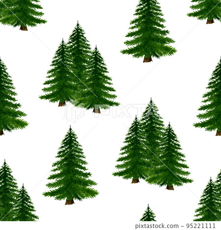 Seamless pattern with Christmas trees. Winter happy New Year wrapping paper background. Christmas tree ornament isolated on white. 95221111