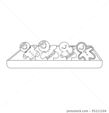 Cute Christmas food gingerbread man. Isolated on white background, flat design, EPS10 vector, line art 95221284