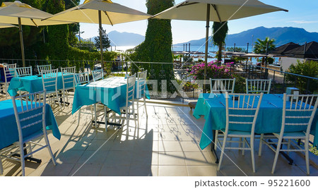 Turkish breakfast consists of vegetables, cheese and Turkish tea at Marmaris 95221600