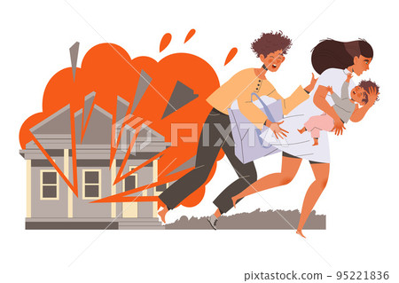 Young Family Refugee Leaving Homeland Fleeing from War Conflict Seeking Asylum Vector Illustration 95221836