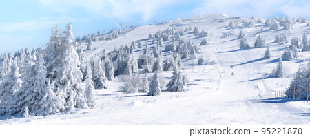 Panorama banner, ski slope in Kopaonik, Serbia Panorama banner, ski slope in Kopaonik, Serbia 95221870