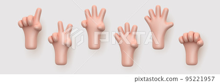 3D cartoon hand showing fingers, counting from one to five. 3D cartoon hand showing fingers, counting from one to five. 95221957