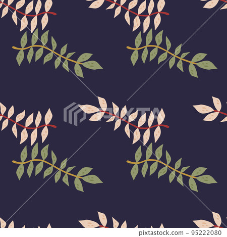 Hand drawn branches with leaves seamless pattern. Simple organic background. 95222080