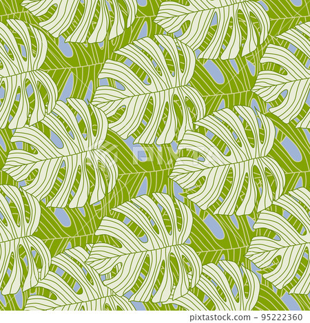 Contoured outline monstera silhouettes seamless pattern. Palm leaves endless background. Botanical wallpaper. Contoured outline monstera silhouettes seamless pattern. Palm leaves endless background. Botanical wallpaper. 95222360