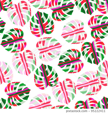 Decorative monstera silhouettes seamless pattern. Exotic palm leaves wallpaper. 95222411