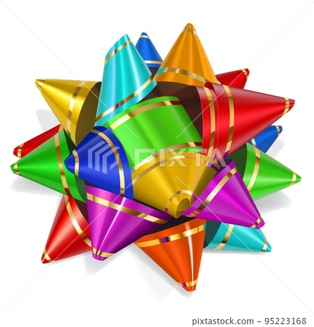 Bow of multicolored ribbons with gold stripes Bow of multicolored ribbons with gold stripes 95223168