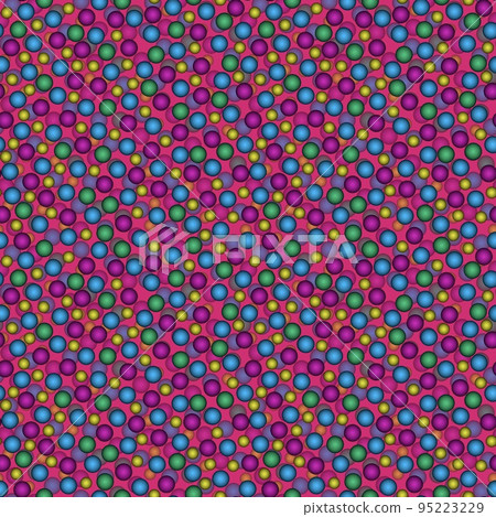 Abstract seamless pattern with colorful voluminous different balls on pink. Abstract seamless pattern with colorful voluminous different balls on pink. 95223229