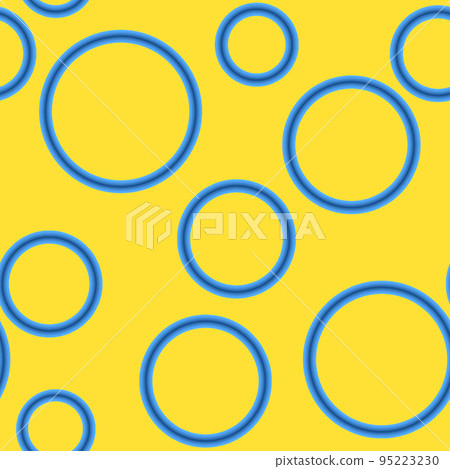 Geometric abstract seamless pattern randomly azure rings on yellow background Geometric abstract seamless pattern randomly azure rings on yellow background 95223230