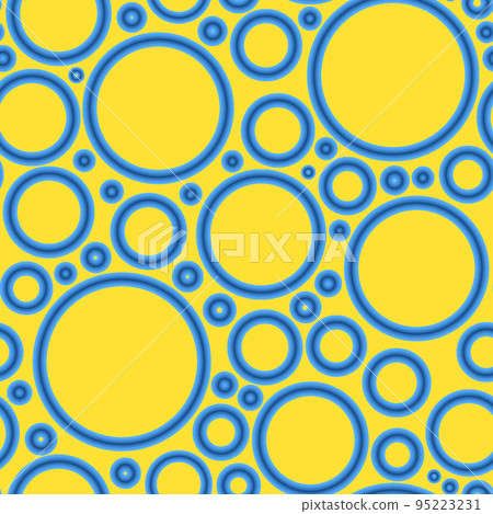 Geometric abstract seamless pattern randomly azure rings on yellow background Geometric abstract seamless pattern randomly azure rings on yellow background 95223231