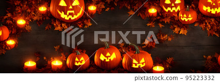 Jack O Lanterns - Halloween Background. Banner size. 3d 95223332