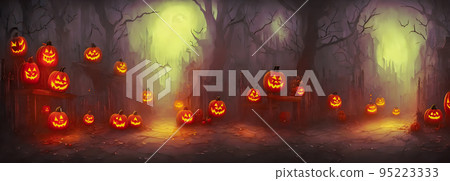 Halloween background. Witch hut. Banner size. 3d Halloween background. Witch hut. Banner size. 3d 95223333