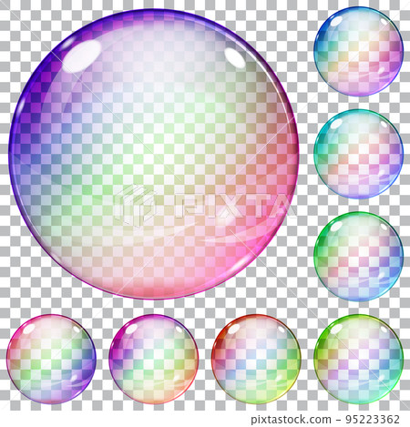 Set of multicolored transparent glass spheres 95223362