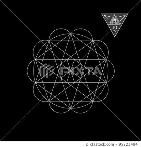 Sacred geometry. Vector Illustration isolated on white. Sacred geometry. White lines on a black background 95223494