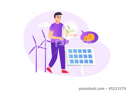 ESG concept in flat style with people scene. Eco friendly business with environmental, social and governance. Businessman investing in alternative energy sources. Vector illustration for web design ESG concept in flat style with people scene. Eco friendly business with environmental, social and governance. Businessman investing in alternative energy sources. Vector illustration for web design 95223579