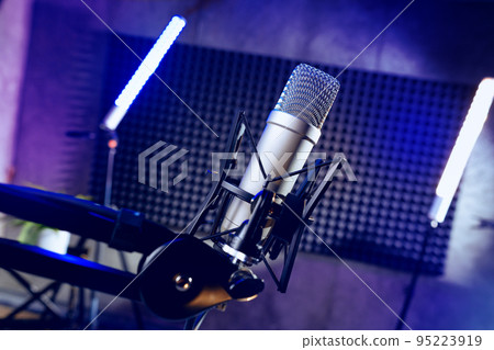 Close up of professional microphone in recording studio 95223919