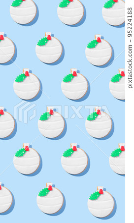 Gingerbread biscuit shape of ball creative collection on blue. Banner for stories background, social network 9x16 Gingerbread biscuit shape of ball creative collection on blue. Banner for stories background, social network 9x16 95224188