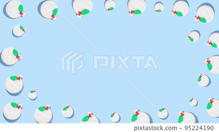 Christmas frame of homemade gingerbread cookies on blue background. Gingerbread biscuit shape of ball creative banner Christmas frame of homemade gingerbread cookies on blue background. Gingerbread biscuit shape of ball creative banner 95224190
