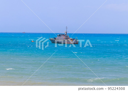Warship anchored in the Indian ocean near Zanzibar, Tanzania 95224308