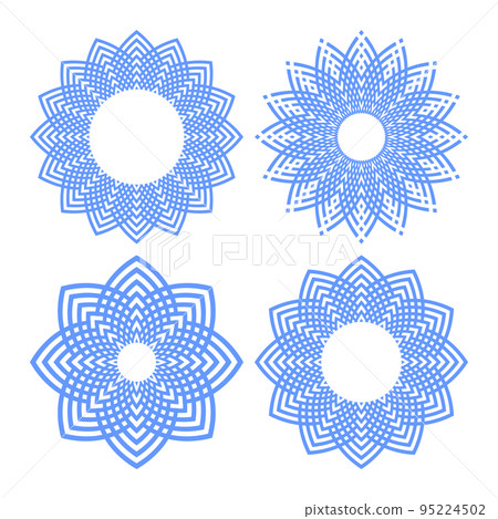 Abstract Radial Geometric Circle Patterns. Decorative Blue Lacy Design Elements Set. Abstract Radial Geometric Circle Patterns. Decorative Blue Lacy Design Elements Set. 95224502