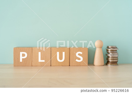 Block and coin written PLUS Block and coin written PLUS 95226616