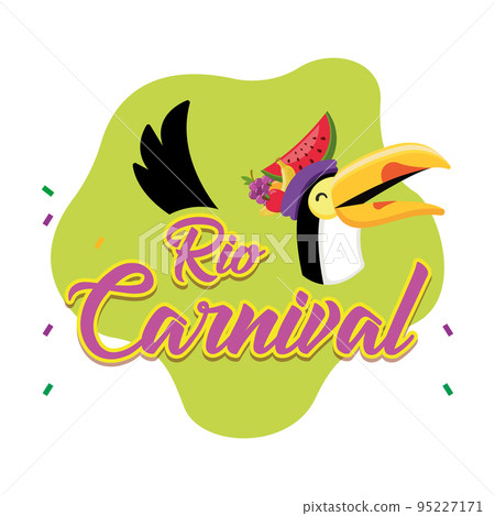 Colored rio de janeiro carnival poster with cute toucan Vector 95227171