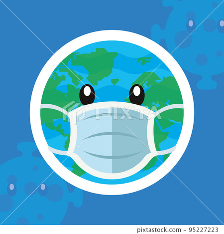 Cute earth planet with mask Self care Vector 95227223