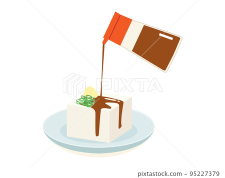 Illustration of tofu with condiments and soy sauce 95227379