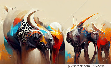 Surreal painting of African animals. Digital illustration. 95229406