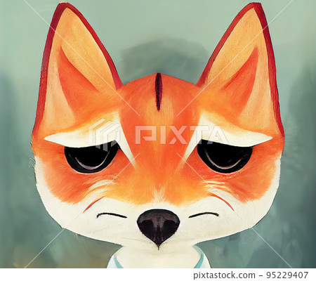 Sad red red fox. Flat image. Digital illustration. 95229407