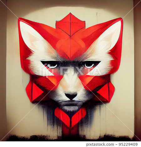 Drawing of a muzzle of a fox on a wall. Graffiti. Digital illustration. Drawing of a muzzle of a fox on a wall. Graffiti. Digital illustration. 95229409
