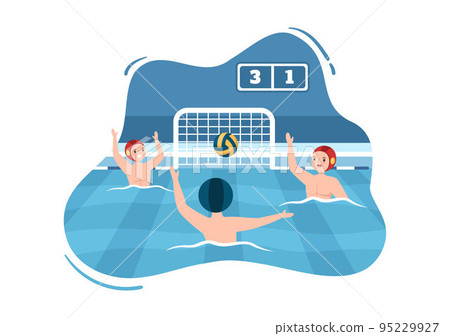 Water Polo Sport Player Playing to Throw the Ball on the Opponent's Goal in the Swimming Pool in Flat Cartoon Hand Drawn Templates Illustration Water Polo Sport Player Playing to Throw the Ball on the Opponent's Goal in the Swimming Pool in Flat Cartoon Hand Drawn Templates Illustration 95229927