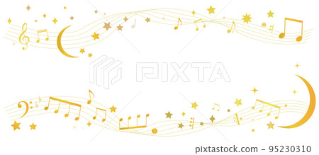 Musical score frame illustration inspired by the night sky studded with stars and moon Gold staff notation background illustration 95230310