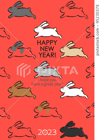 2023年新年賀卡兔子並排奔跑的圖案 2023年新年賀卡兔子並排奔跑的圖案 95230378