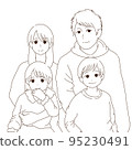 Smiling family photo style illustration (line drawing) 95230491