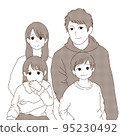 Smiling family photo style illustration (monochrome) 95230492