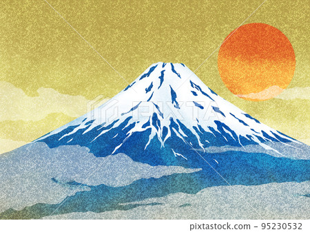 Japanese style background illustration of Mt. - Stock