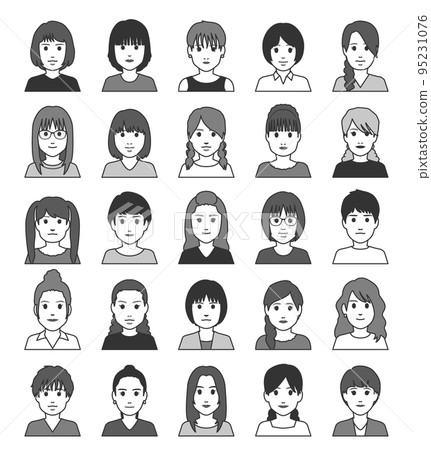 Young woman's avatar icon front monochrome Young woman's avatar icon front monochrome 95231076
