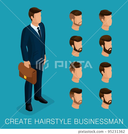 Popular isometric qualitative study, a set of men's hairstyles, hipster style. Fashion Styling, beard, mustache. Stylish modern young businessman. Vector illustration Popular isometric qualitative study, a set of men's hairstyles, hipster style. Fashion Styling, beard, mustache. Stylish modern young businessman. Vector illustration 95231362