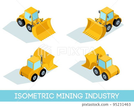 Isometric 3D mining industry icons set 1 image of mining equipment and vehicles isolated vector illustration 95231463
