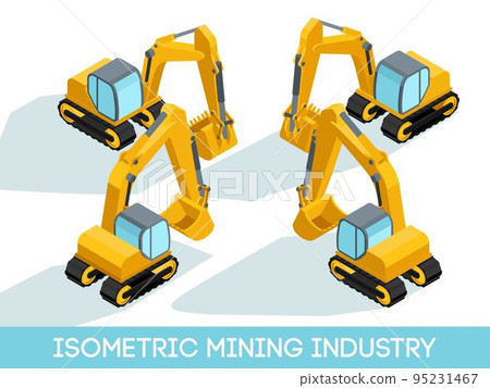 Isometric 3D mining industry icons set 5 image of mining equipment and vehicles isolated vector illustration 95231467