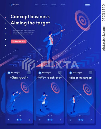 Isometric Website Template Landing page Businessman aiming at the target, Business concept 95231520