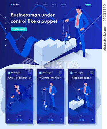 Isometric Website Template Landing page The businessman is under control like a puppet Isometric Website Template Landing page The businessman is under control like a puppet 95231530