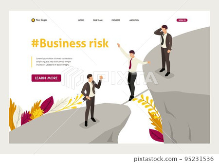 Isometric fear and overcoming risks in business. Website Template Landing page 95231536