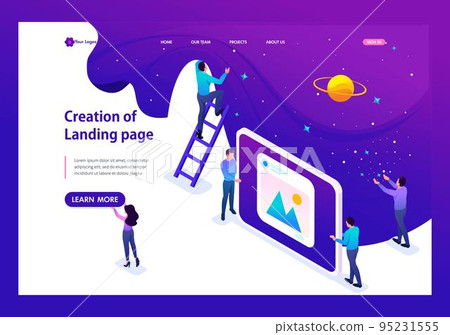 Isometric development and creation of a website, little men. Website Template Landing page 95231555
