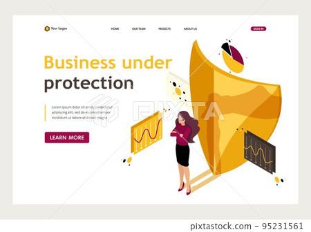 Isometric how to ensure full safety of your business, lawyer girl. Website Template Landing page 95231561