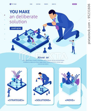 Isometric Website Template Landing page big business makes an informed decision, chess game, growth strategy. Adaptive 3D Isometric Website Template Landing page big business makes an informed decision, chess game, growth strategy. Adaptive 3D 95231606