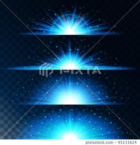 Set realistic lighting effects. Glowing star. Light and glitter on a transparent background. Shining magical border of yellow balls. Vector illustration 95231624